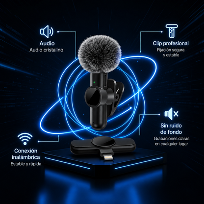 Micrófono lavalier inalámbrico para celular iOS y Android