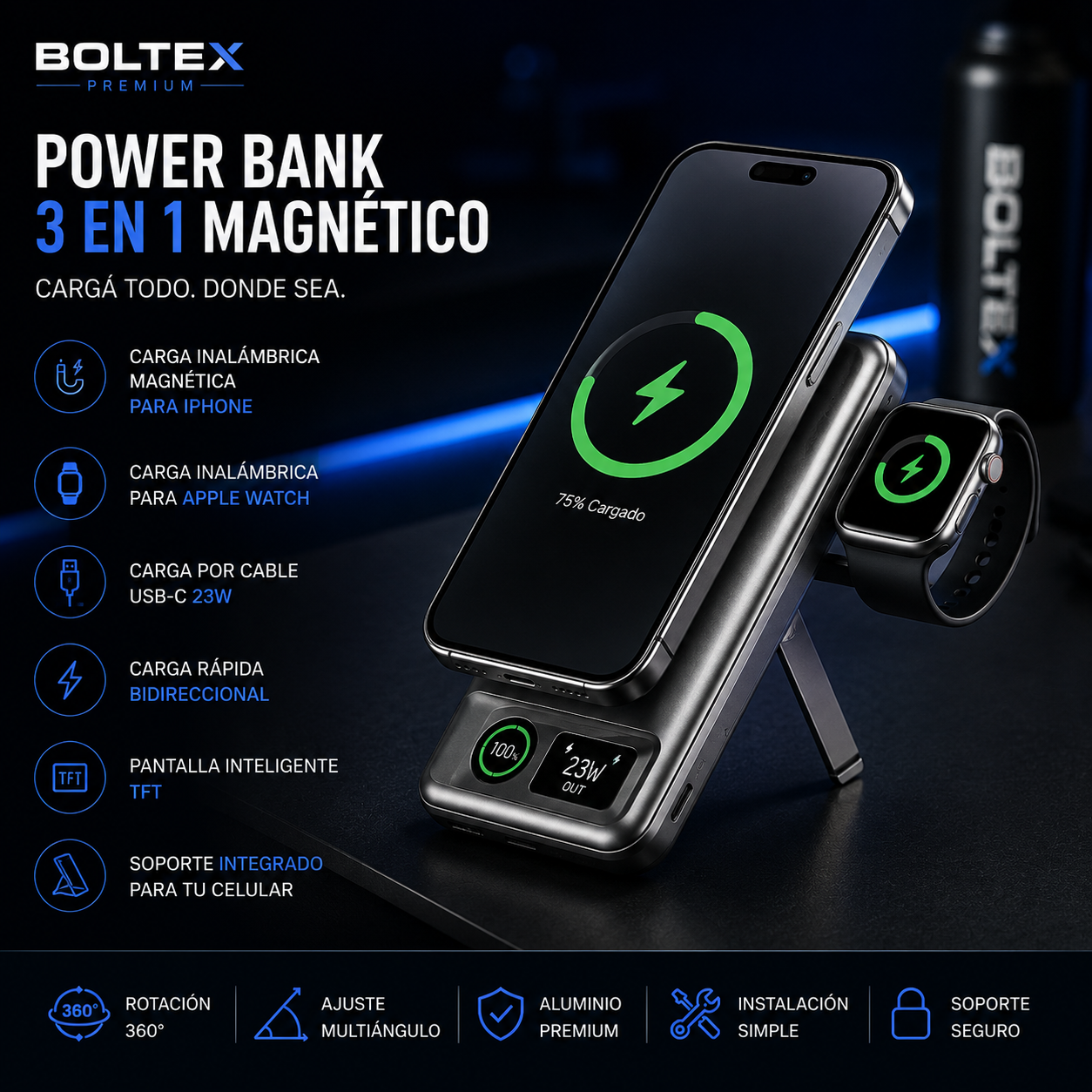 Cargador portátil magnético de carga rápida para celular