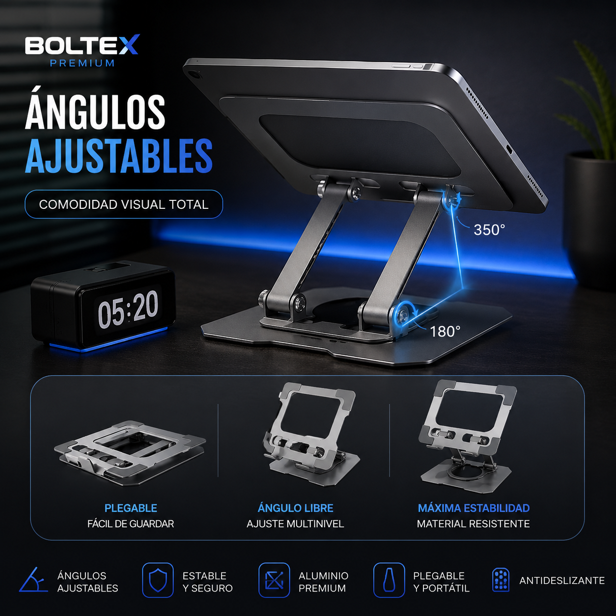 Soporte Premium Metálico 360° para Tablet y Celular