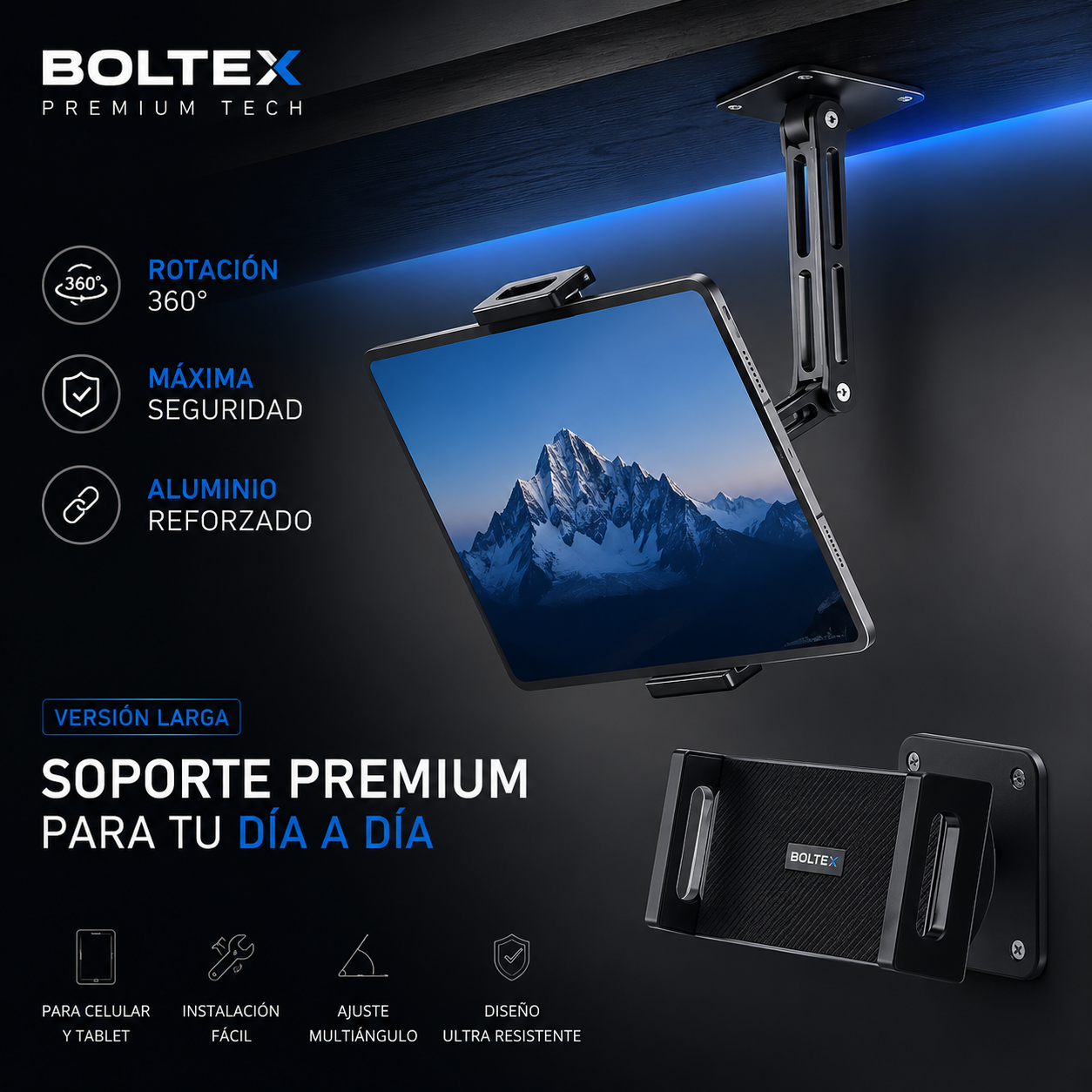 Soporte de Pared Premium para Celular y Tablet | Giratorio 360° y Plegable