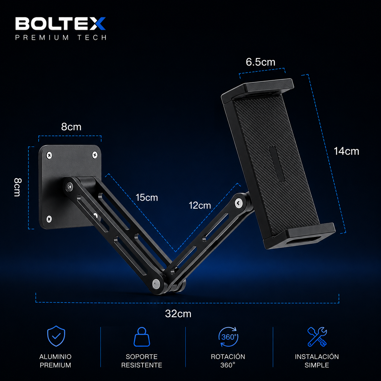 Soporte de Pared Premium para Celular y Tablet | Giratorio 360° y Plegable