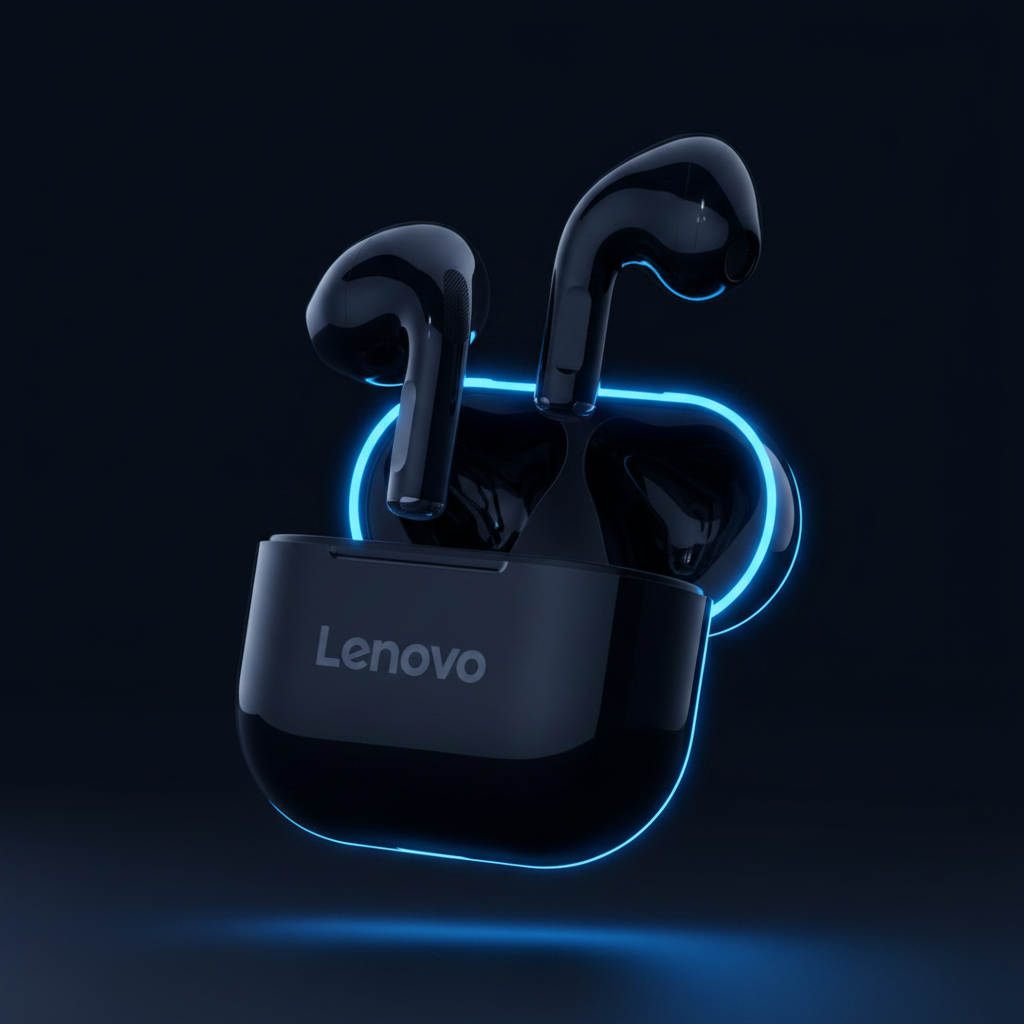 Detalles de auriculares Lenovo LP40 y estuche de carga