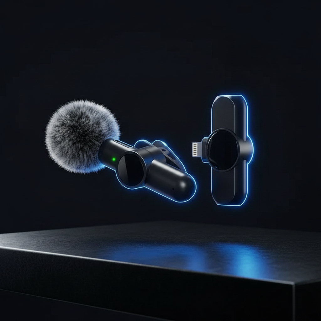 Detalles del micrófono lavalier inalámbrico y conectores