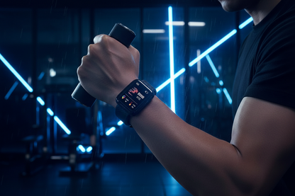 Smartwatch fitness en uso para actividad diaria y deporte